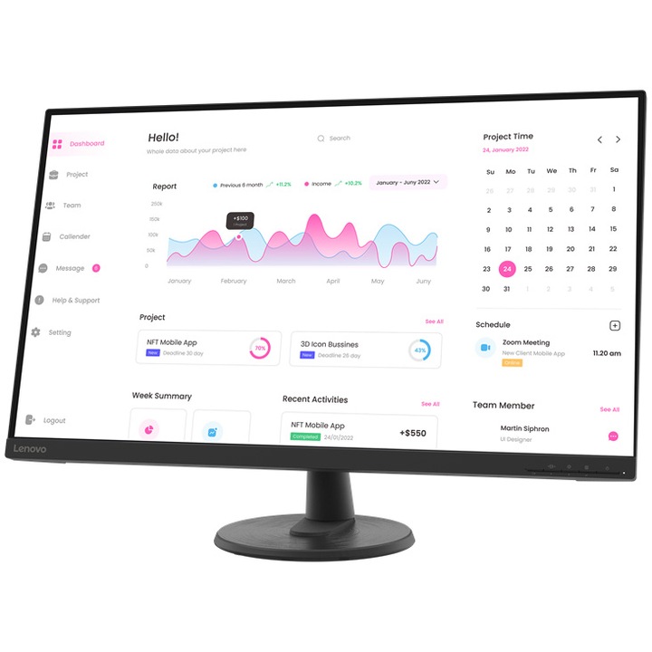 Монитор LED VA Lenovo D32-45, 31.5", Full HD, 60Hz, Display Port, Vesa,4ms, HDMI, Tilt Stand, Черен