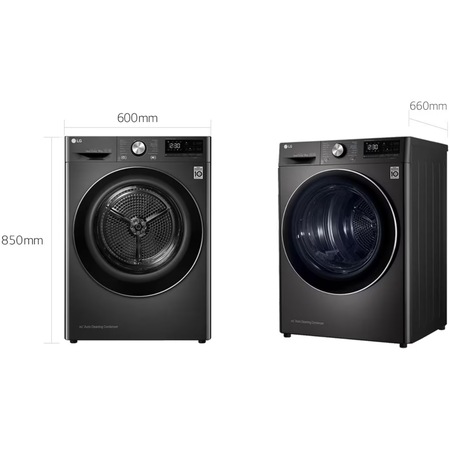 Uscator de rufe LG RH90V9JV2N, Pompa de caldura Dual Inverter, 9 kg, 14 programe, Clasa A+++, Smart Diagnosis, Wi-Fi, Antracit