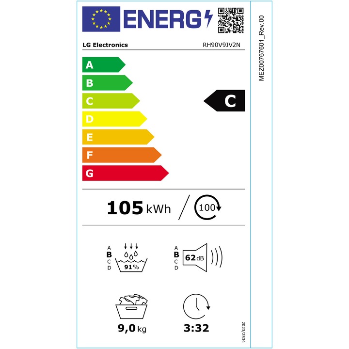 Uscator de rufe LG RH90V9JV2N, Pompa de caldura Dual Inverter, 9 kg, 14 programe, Clasa C, Smart Diagnosis, Wi-Fi, Antracit