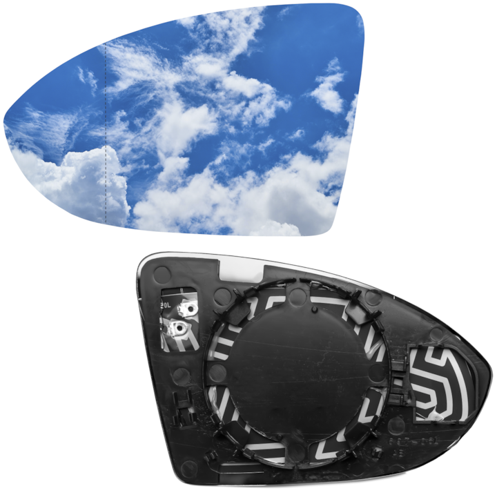 Geam oglinda stanga incalzit sticla asferica, AWParts, VW Golf VII 2012-2017, Sportsvan, Touran 2015-2021, unghi mort, alb divizat, montaj click