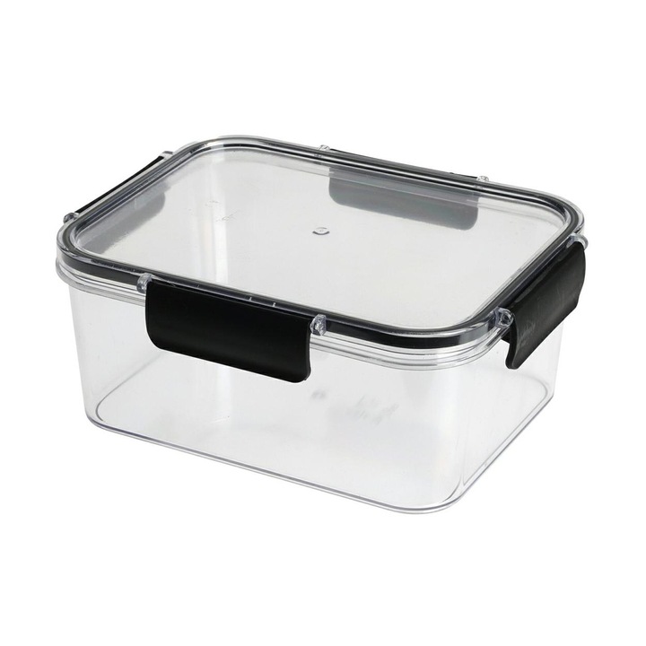 Recipient pentru alimente, Excellent Housewear, Plastic, 1800 ml, Transparent/Negru
