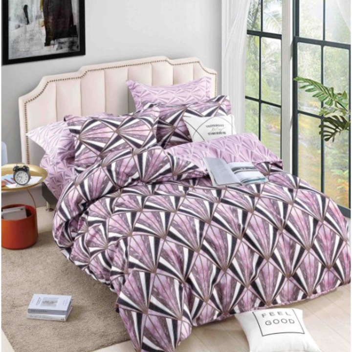 Спално бельо, Jojo Home, Абстрактен принт, 4 части, 1 лице, 155x230см, Finet, Лилави нюанси