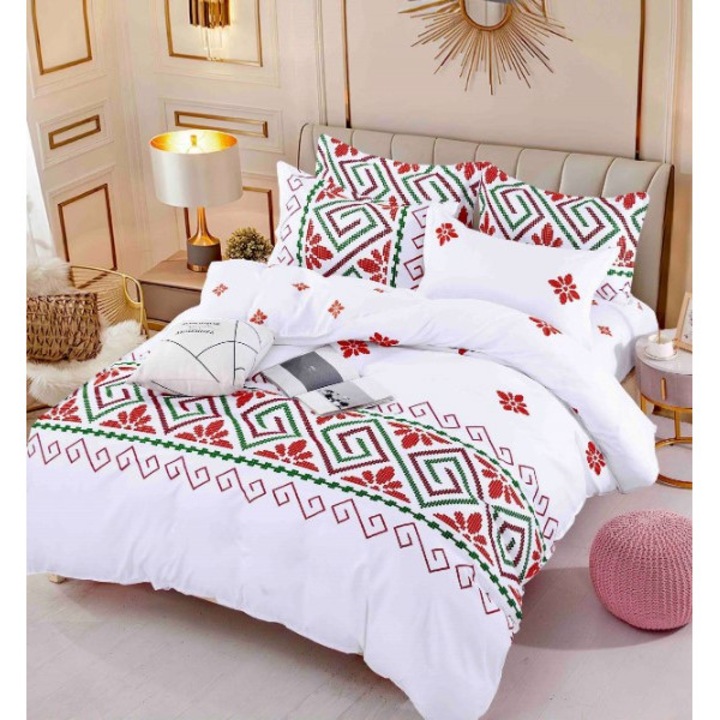 Lenjerie de pat, Jojo Home, imprimeu Traditional, M2, 4 piese, 1 persoana, 155x230cm, Finet, Alb Multicolor