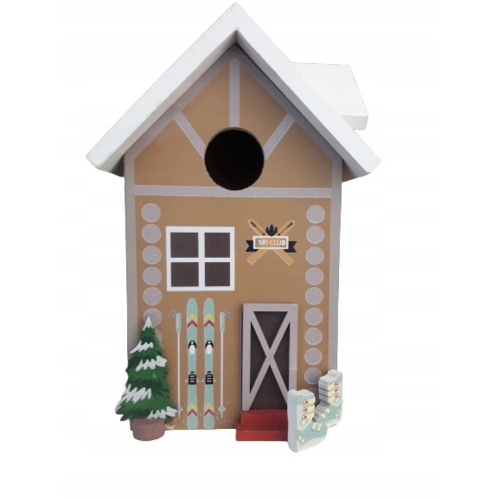 Casuta pasari, Lemn, 23 cm, Multicolor