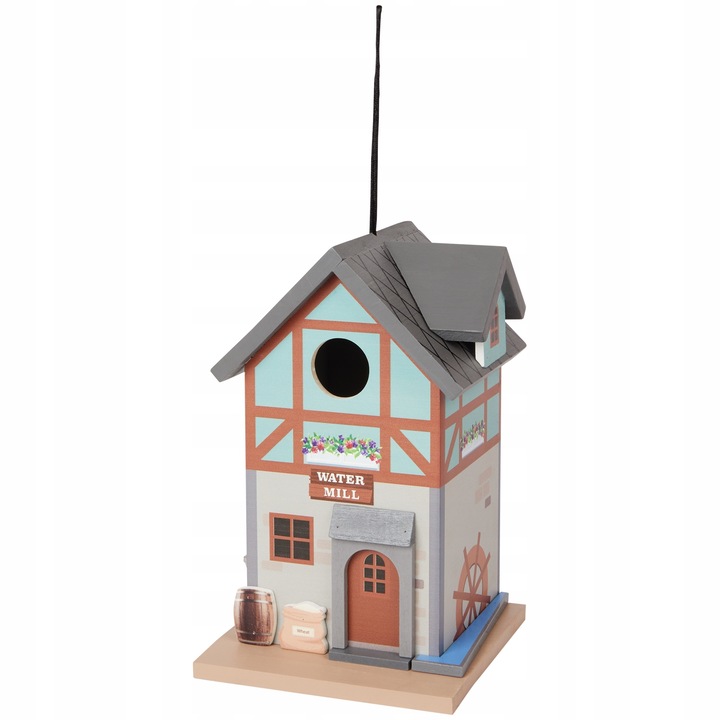 Casuta pasari, Lemn, 23 cm, Multicolor