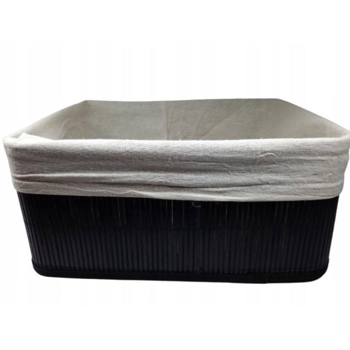 Cos organizator cu captuseala, Bambus, 16 x 27 x 36 cm, Negru