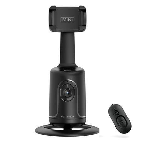 Suport inteligent de telefon, rotativ 360°, profesional, cu urmarire automata a fetei si telecomanda bluetooth, ideal pentru Vlog, Tik Tok, Streaming, Negru