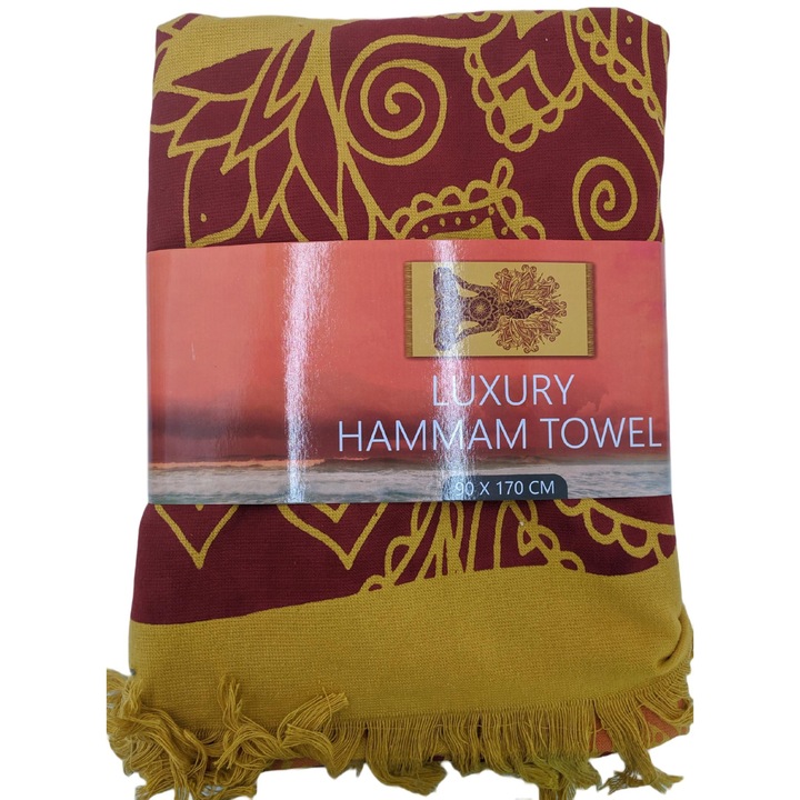 Prosop de plaja din bumbac, Hamman 90 x 170 cm, Portocaliu