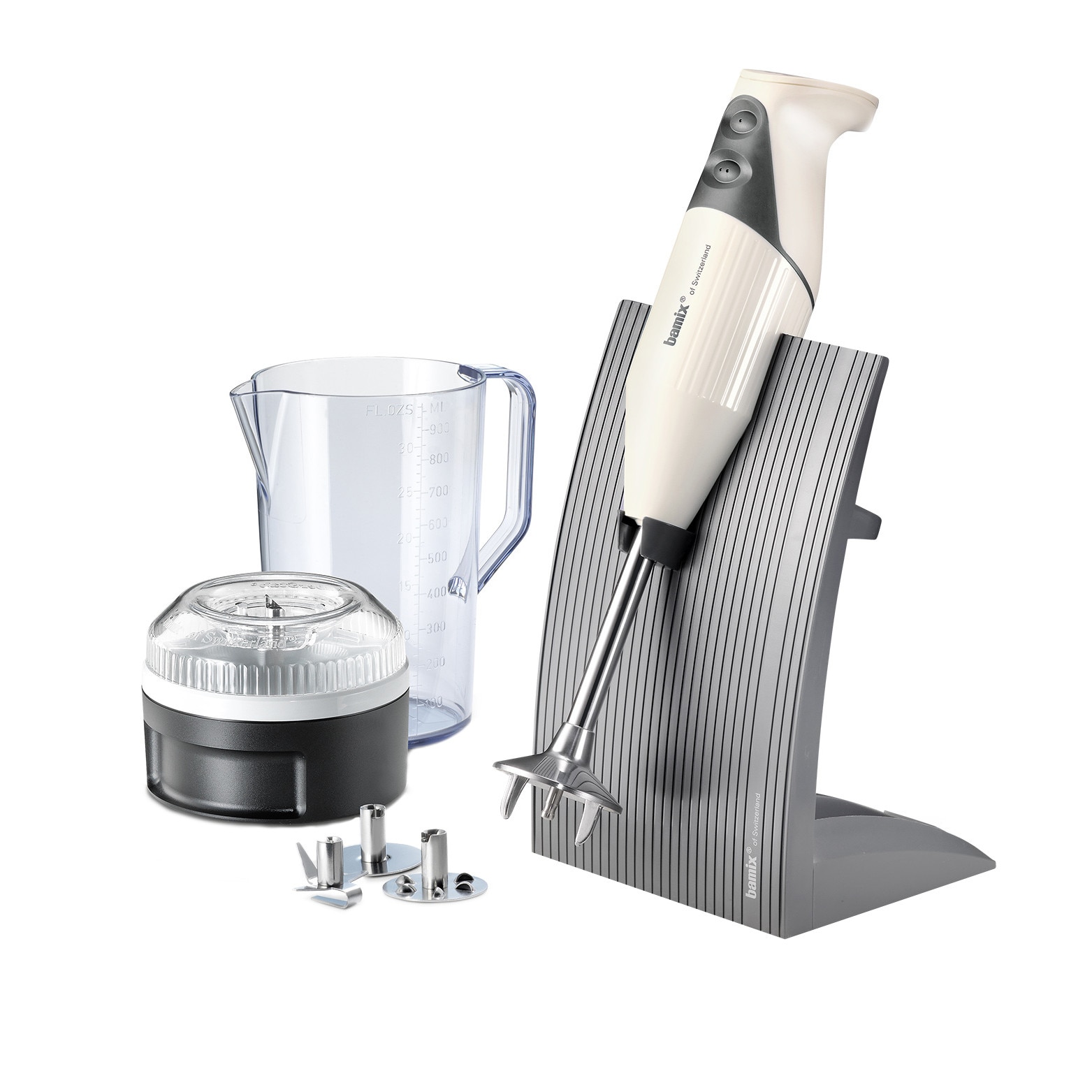 Mixer vertical Bamix SwissLine, 200 W, Motor profesional 20 ani garantie, Fabricat in Elvetia, 2 Viteze, Reglare automata, 3 Lame, Vas 1 l, Procesor, Ivory