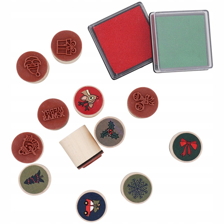 Set de 12 stampile de Craciun, Lemn, Multicolor