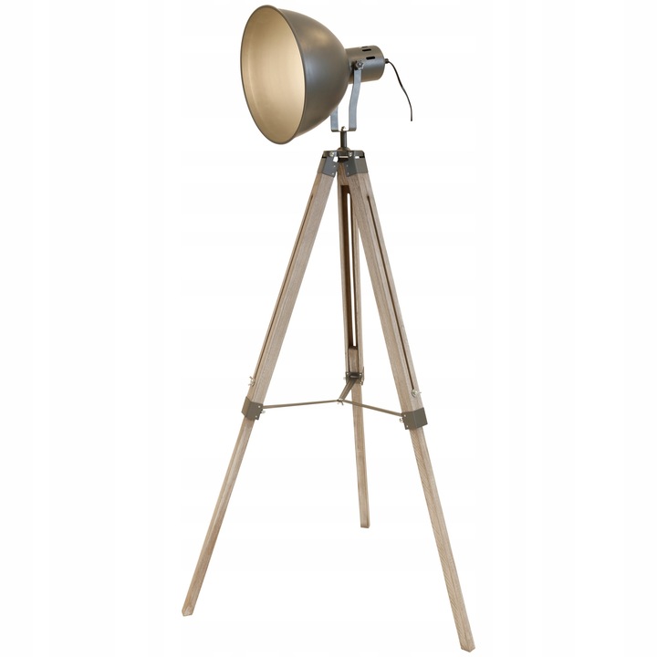 Lampa de podea moderna, 69 x 146 cm, metal/lemn, Gri
