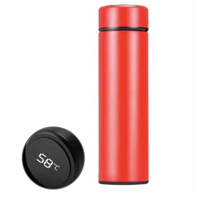 Termos smart cu afisaj LED de temperatura, 500 ml, din Otel Inoxidabil, Rosu