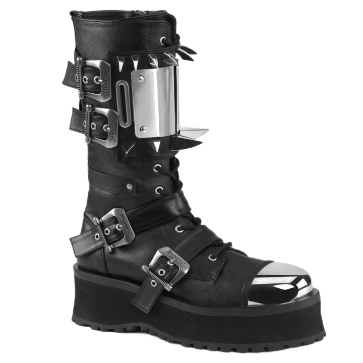Ghete dama GRAVEDIGGER-250, platforma 6.95 cm, 4 catarame metalice, varf metalic, stil gothic/alternativ, Demonia Cult, 36