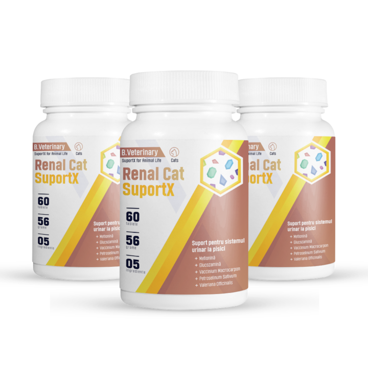 Pachet 2+1 Renal Cat SuportX - supliment veterinar complex indicat in litiaza urinara la caini si pisici, 60 tablete hidrosolubile