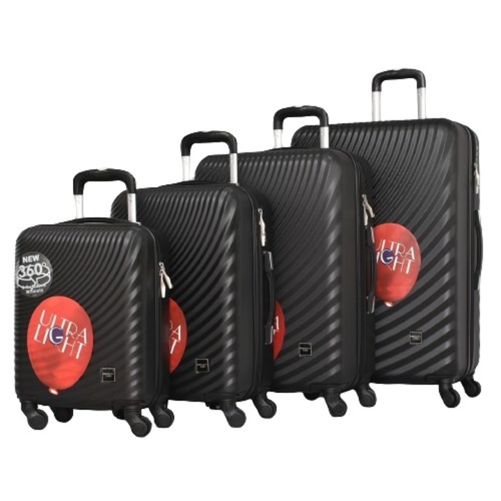 Комплект Куфари Perfect line ABS 8077, 77/30/50 см, Разширител, Черни, 4 броя