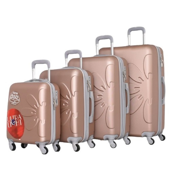 Комплект Куфари PERFECT LINE ABS 8081, 77/32/50 см, Разширител, Розови, 4 броя