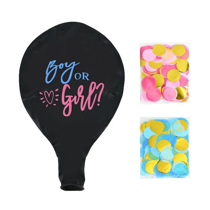 Балон с конфети Gender Reveal, момиче или момче, разкриващ пола на бебето, черен