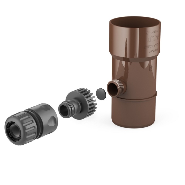 Colector de apa pluviala, O 63 mm cu filet 3/4", Plastic, Maro, RAL 8017