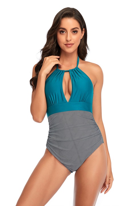 Дамски бански цял шикозен летен модел с изтъняващи и подчертаващи талията детайли на EFAYN, Син