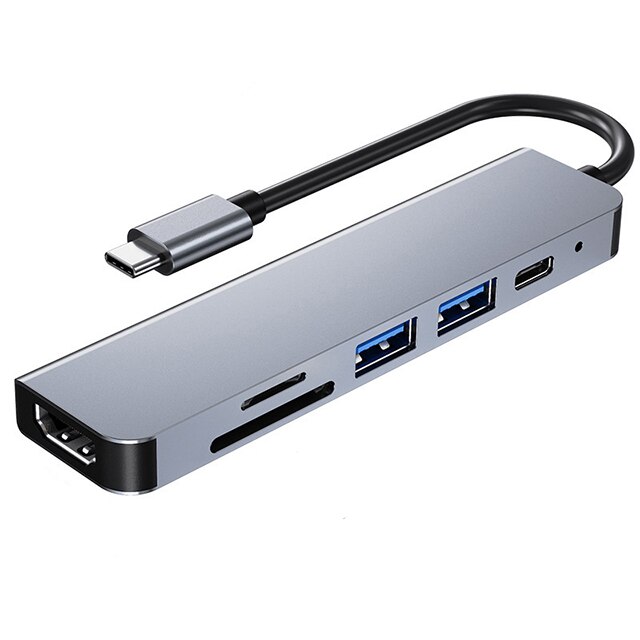 HUB адаптер 6 в 1, Входен щепсел Type-C, 1 USB 2.0 порт, 1 HDMI 4k/30HZ ...