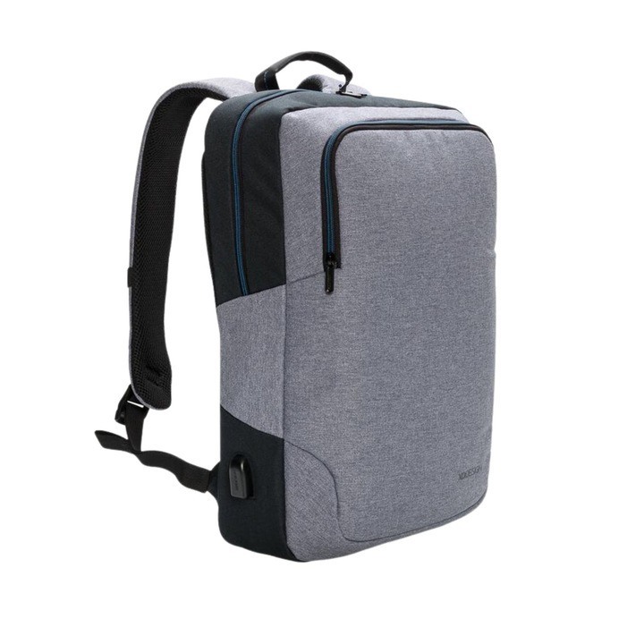 TechSavy laptop hátizsák, 15,6 hüvelykes, telefontartó, integrált usb port, 48,5 x 8 x 34 cm, 12 literes, szürke, Empath bandana mellékelve