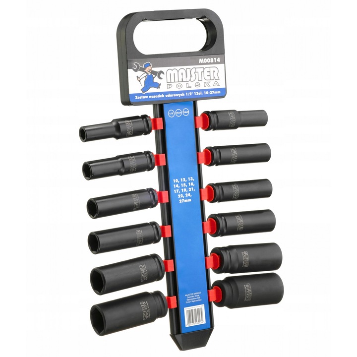 Set trusa chei tubulare impact lungi ½ 12 piese 10-27mm intarite, pistol impact (M00814)