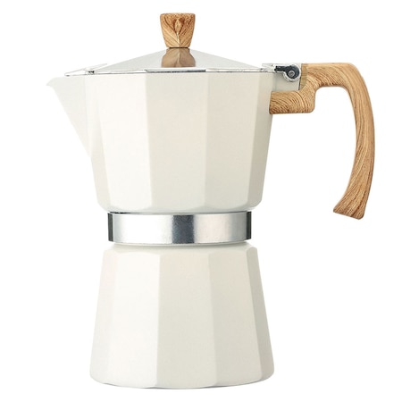 Espressor pentru aragaz, Amtok, 6 cesti, 300ml, maner de lemn, Alb mat