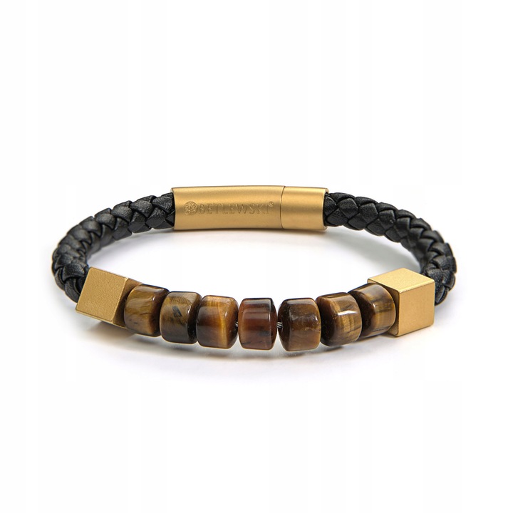 Bratara dama Hope, Betlewski, Piele naturala/Inox//Pietre ochi de tigru, 16 cm, Multicolor