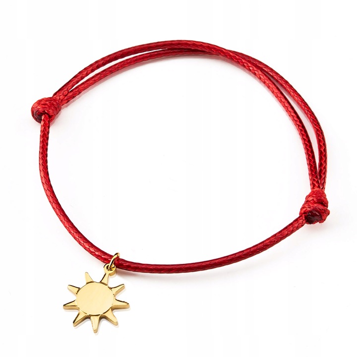 Bratara cu pandantiv soare dama Sisi, Betlewski, Textil/Inox, Rosu/Auriu