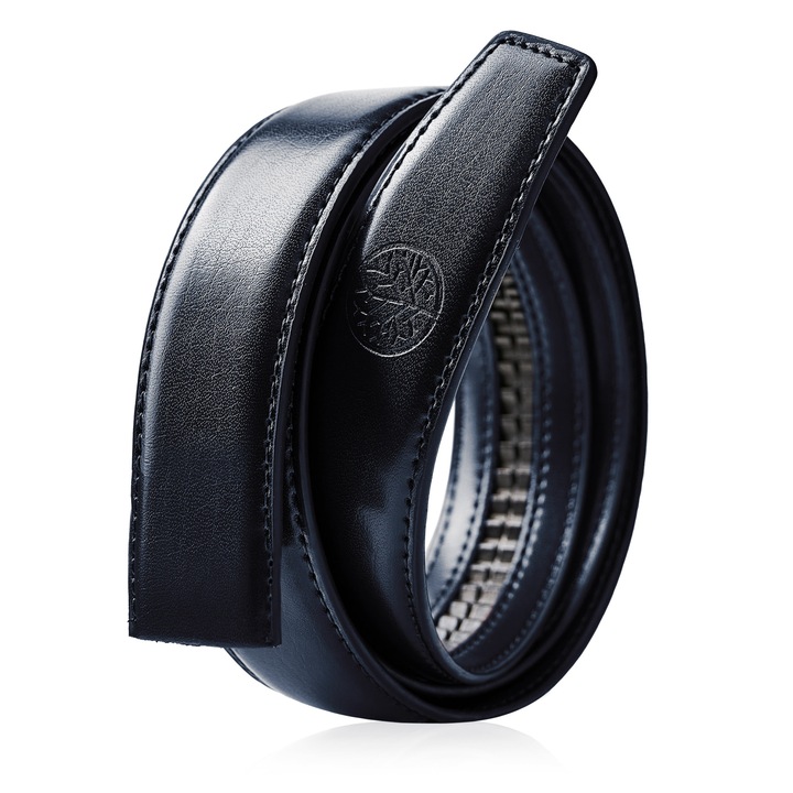 Curea fara catarama pentru barbati, Betlewski, Piele naturala, Bleumarin, 135