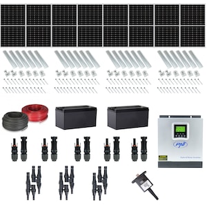Kit fotovoltaic cu 8 panouri 370W monocristalin, 120 celule, 11A, include set conectori, cablu solar, accesorii de montaj, invertor solar si Dongle WLAN