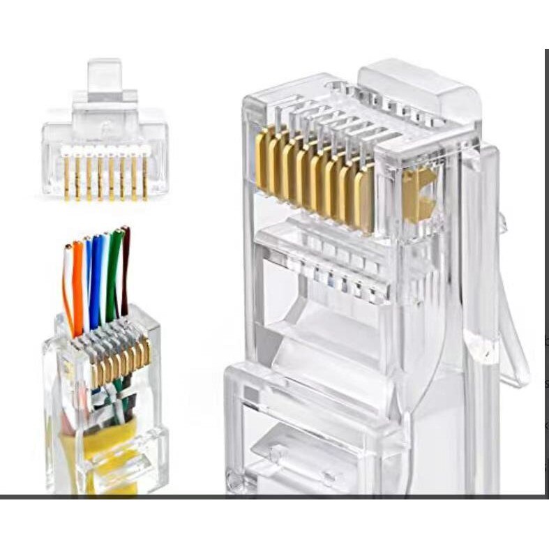 RJ45 UTP конектор cat5e, 8 позлатени пина, комплект от 100 бр. - eMAG.bg