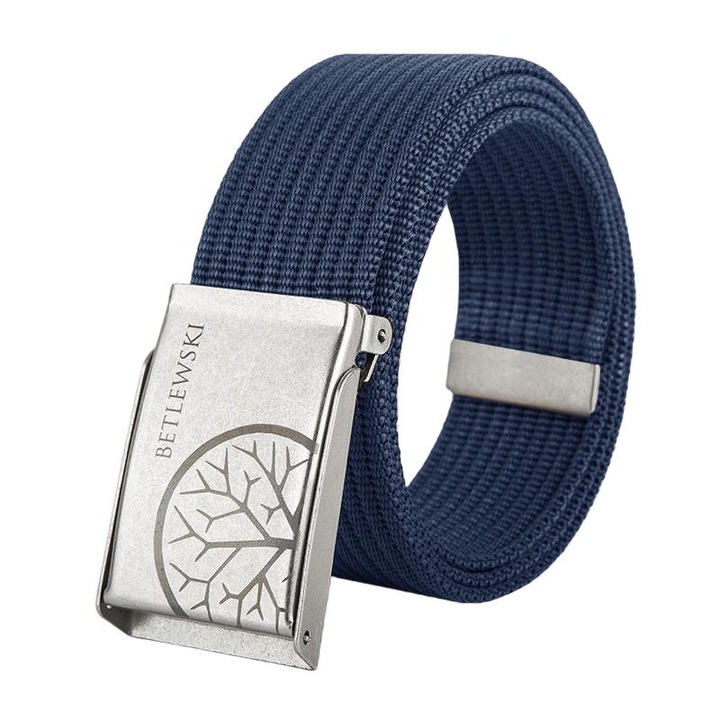 Curea barbati Betlewski, polipropilena, catarama metalica, bleumarin/argintiu