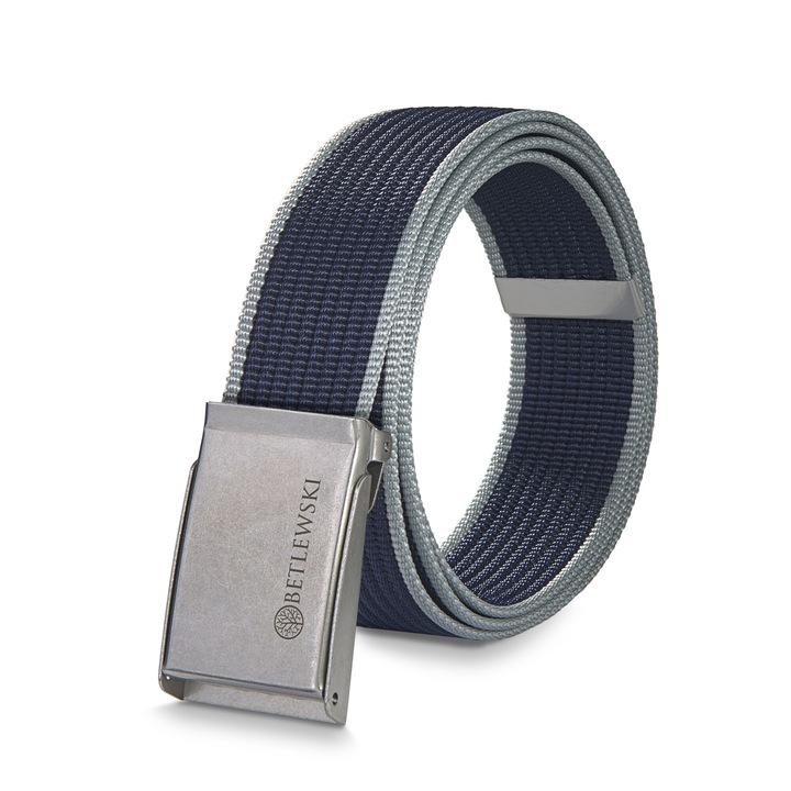 Curea, Betlewski, albastru/gri, latime 3,8 cm, lungime 135 cm