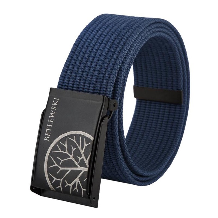 Curea barbati, Betlewski, polipropilena, catarama metalica, negru/bleumarin