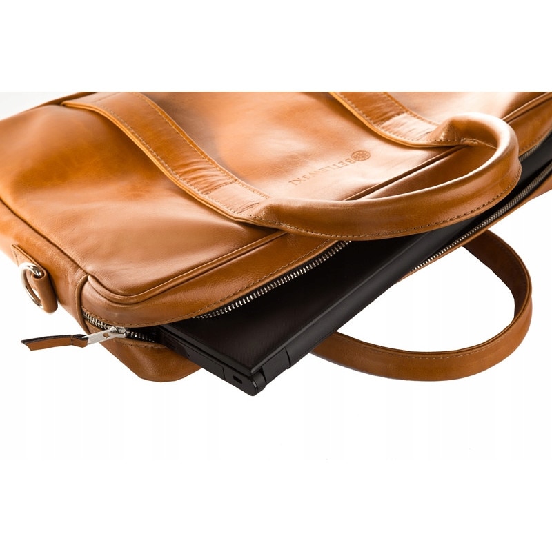 Geanta pentru laptop de 15.6", Betlewski, Luxe BTM-01, Piele naturala, Curea ajustabila, 39x28x6 cm, Maro deschis