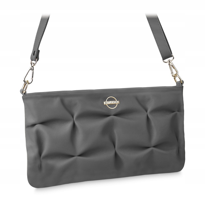 Női kézitáska, Lexy, Betlewski, Természetes bőr, 33 x 20 x 5 cm, szürke