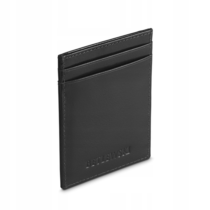Husa pentru carduri, Betlewski, Piele, 10.3x7.2x0.4 cm, Negru