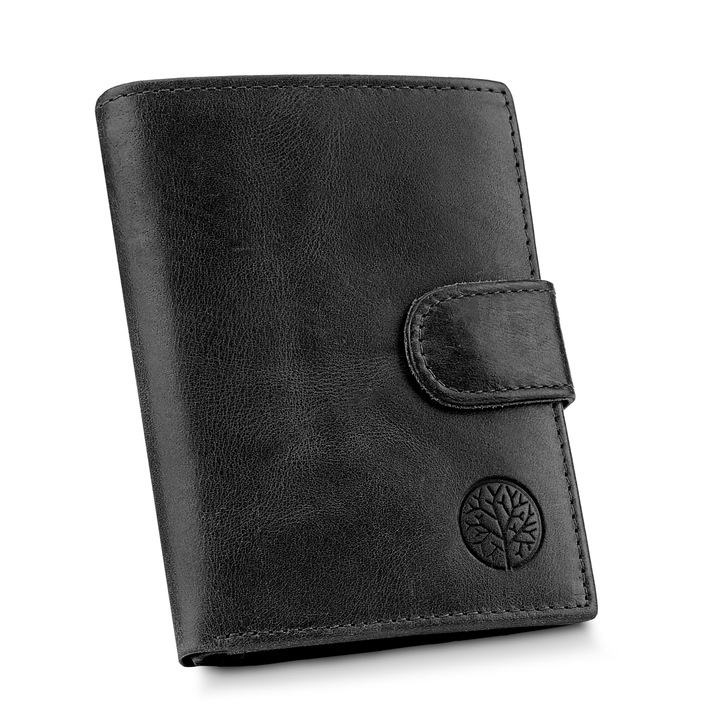 Portofel barbatesc, Betlewski, Piele, 10x12x2.8 cm, Negru