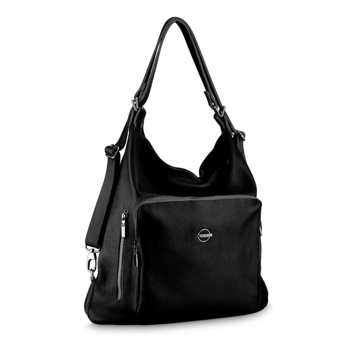 Női táska, Betlewski, Bőr, 34x38x12,5 cm, Fekete