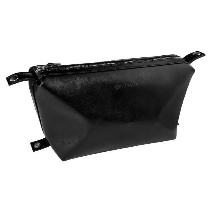 Мъжка козметична чанта, Betlewski, Viaggio BKM-01, С цип, Естествена кожа, 30x15x15 см, Черна