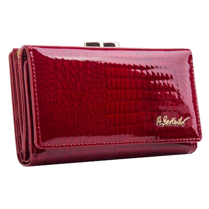Női pénztárca, Betlewski, Croco BPD-CR-108, Természetes bőr, 8 kártyahely, RFID védelem, 14,5x9x3,5 cm, Piros