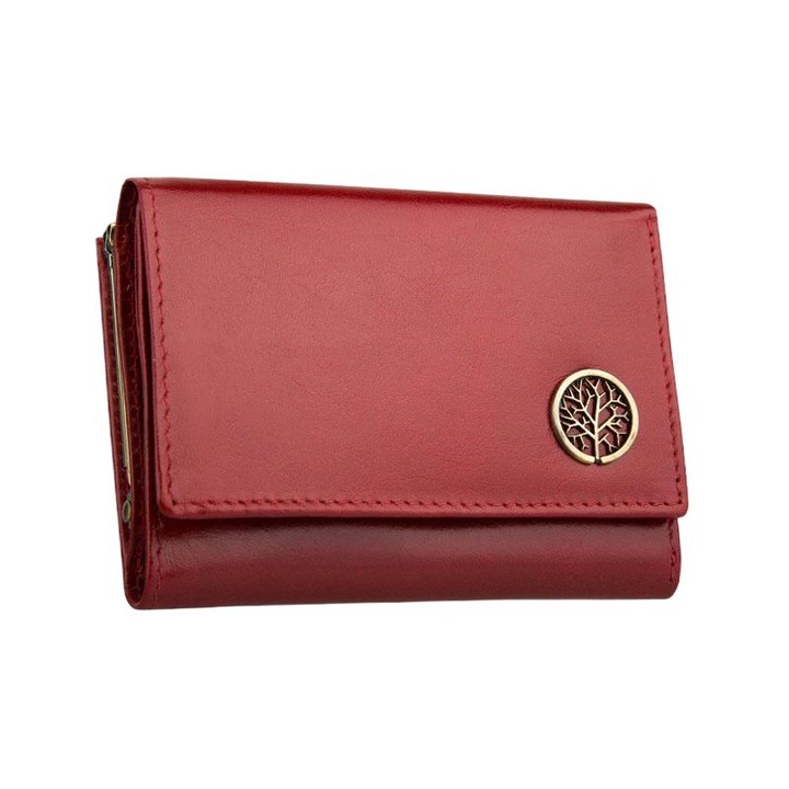 Дамски портфейл, Betlewski, Classic, Естествена кожа, RFID защита, 7 отделения, 12x9x2.8 см, Червен
