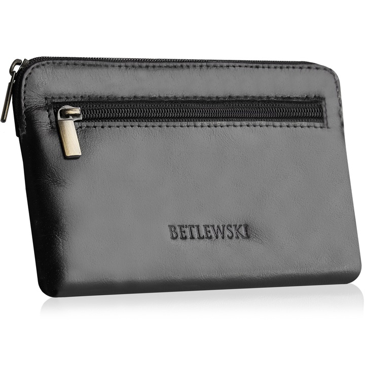 Калъф за ключове, Betlewski, кожа, 14,5x10x1,6 см, черен