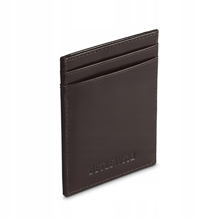 Husa pentru carduri, Betlewski, Piele, 7.2x10.3x0.4 cm, Maro