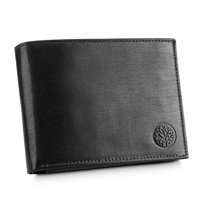 Portofel pentru barbati, Betlewski, Piele, 13x10.2x2.5 cm, Negru