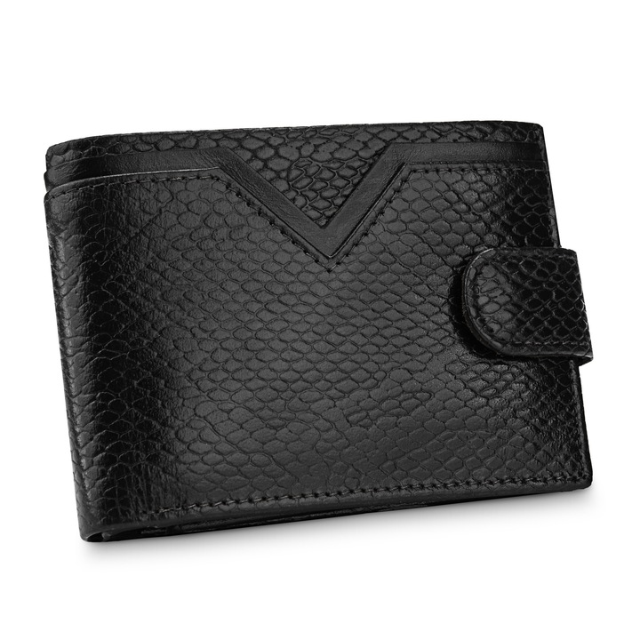 Portofel pentru barbati, Betlewski, Piele, 12x9x2.5 cm, Negru