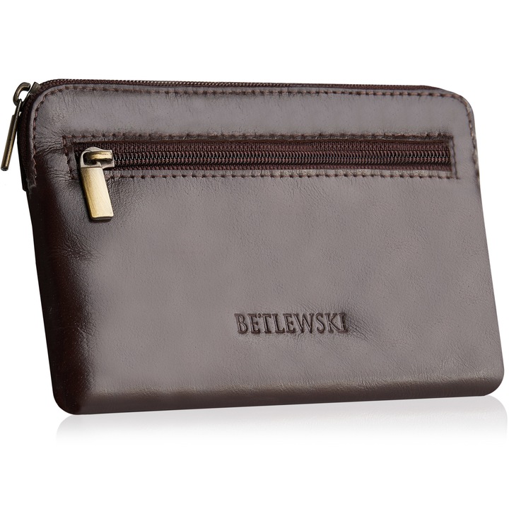 Калъф за ключове, Betlewski, кожа, 14,5x10x1,6 см, кафяв