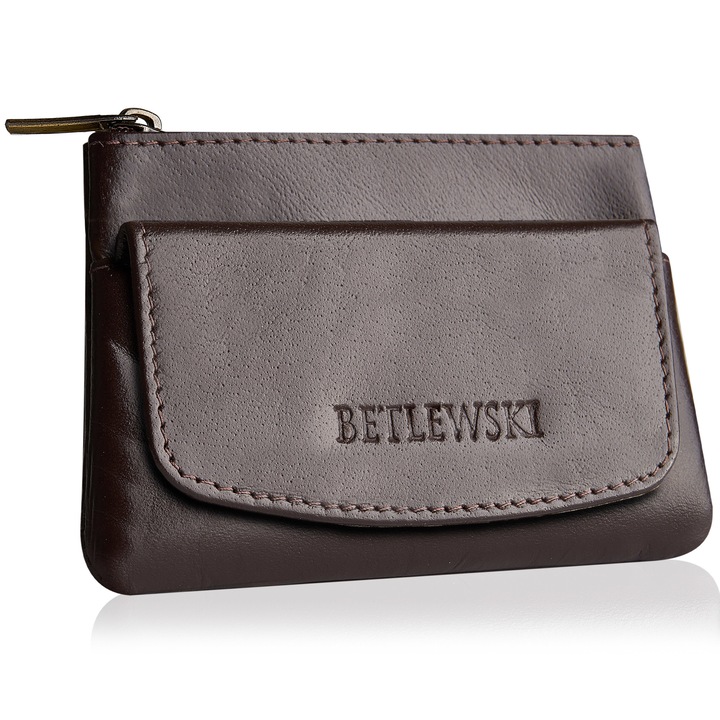 Husa pentru monede, Betlewski, Piele, 11x8x2 cm, Maro