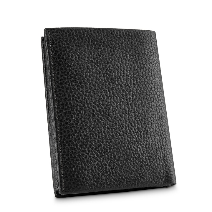 Мъжки портфейл, Betlewski, кожа, 13x9,8x2,5 см, черен